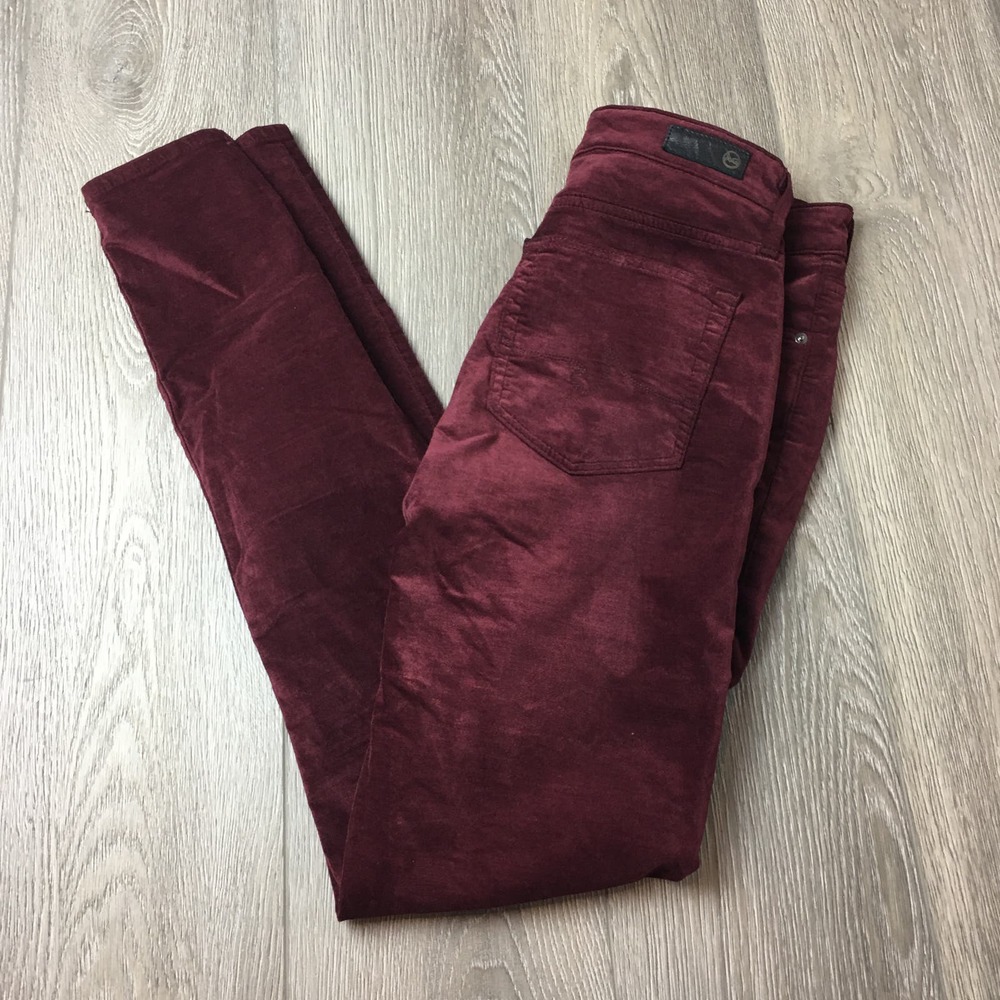 Adriano Goldschmied Velvet Farrah High Rise Skinny Pants Burgundy Size 27R